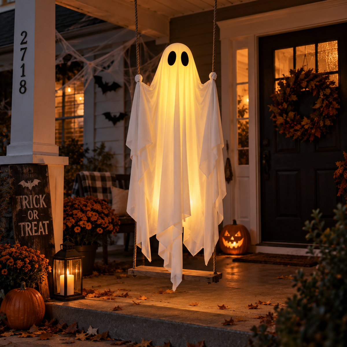 Glowing Swing Ghost – Animated Halloween Porch Decor